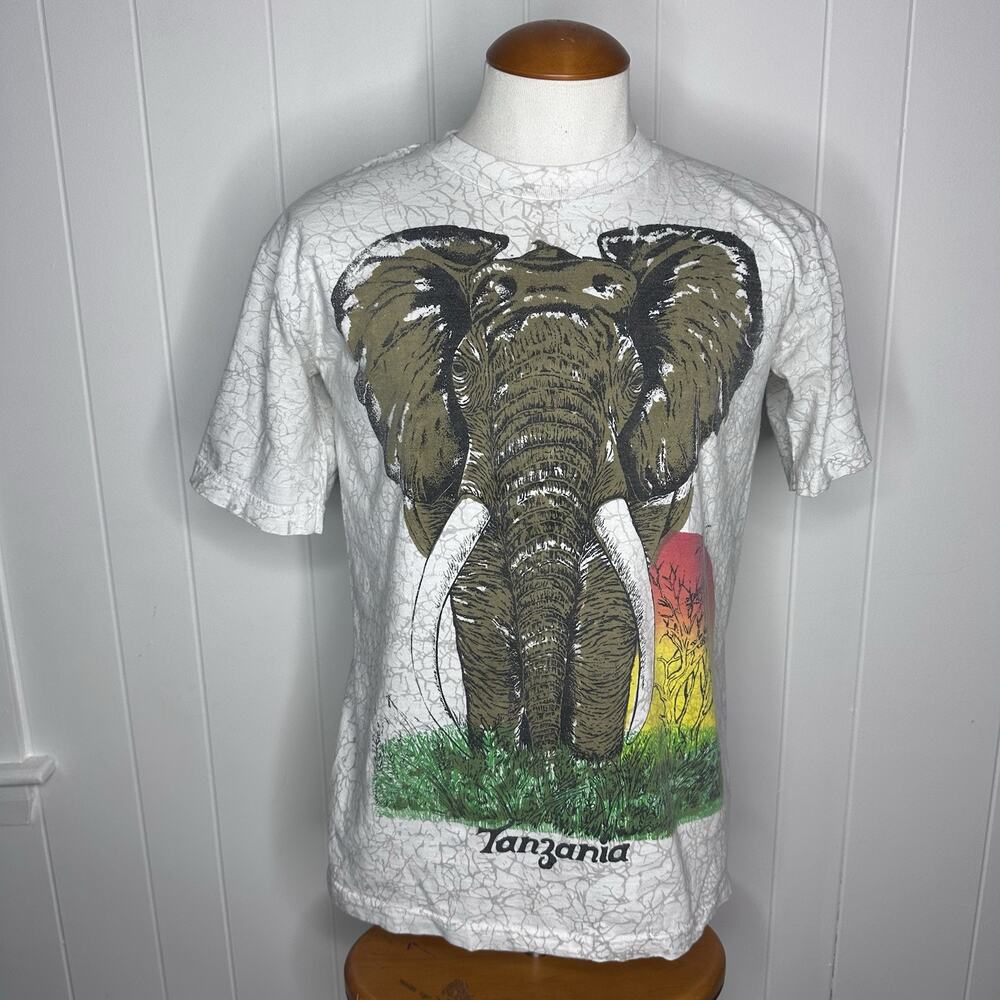 Vintage 90’s ZIP IT London T Shirt - African Elephant Tanzania multicolor LARGE